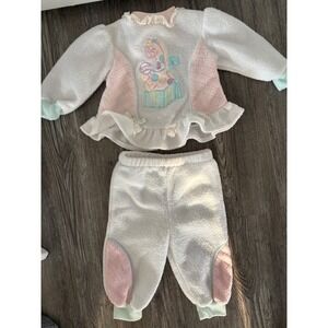 Vintage Childwise Baby Girls Fleece Set Pastel Giraffe Ruffle Top Pants 6-9M